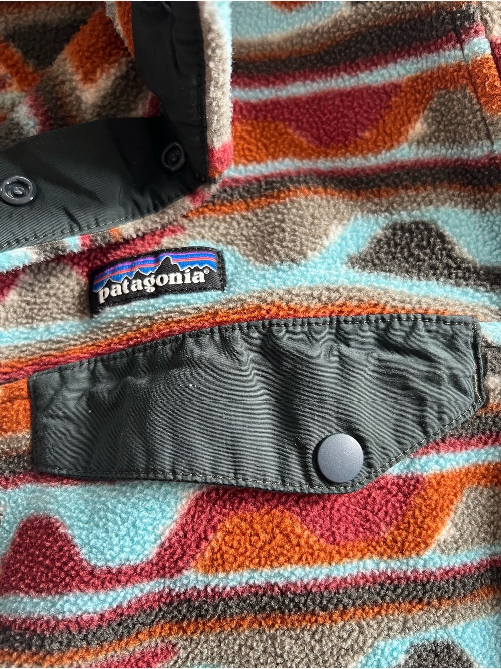 Patagonia Multicolor Wave-Pattern Fleece Pullover — Teal, Rust, Red, Brown - Picture 4 of 6